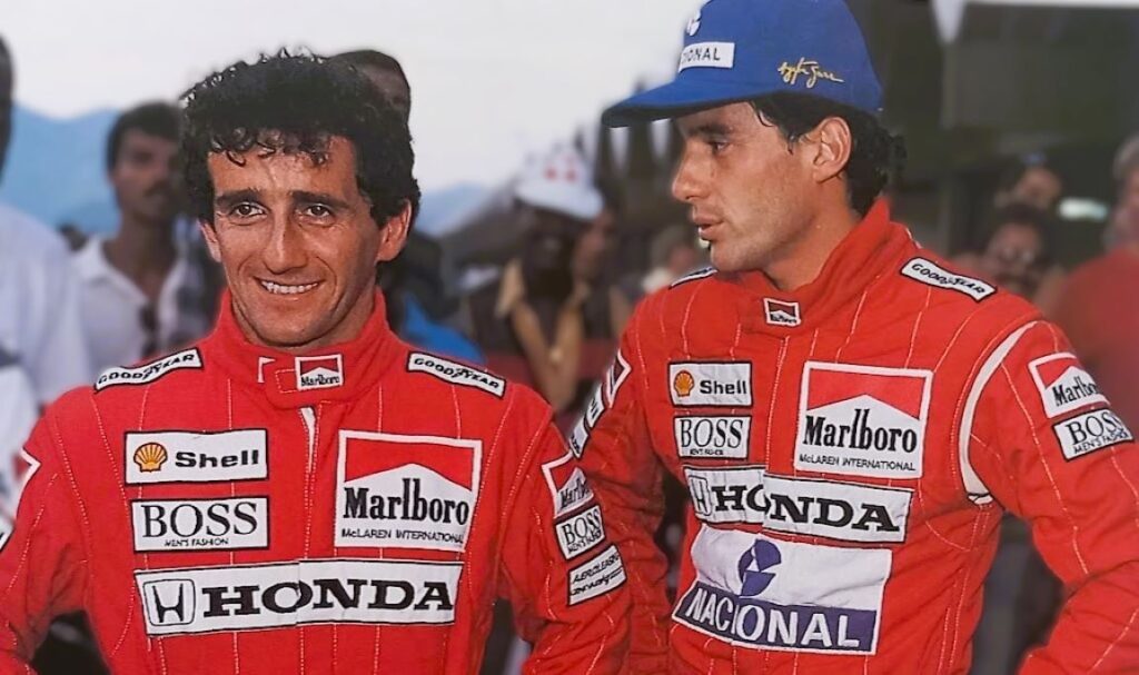 Alain Prost a Ayrton Senna.  Jejich rivalita vstoupila do dějin Formule 1.
